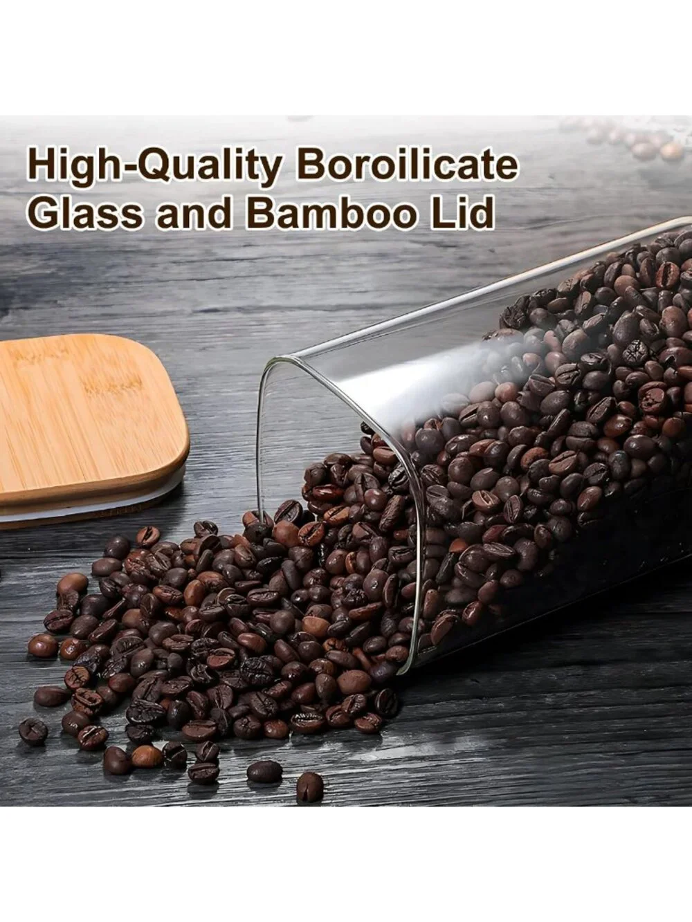 Airtight Glass Storage Jars Set of 5 with Bamboo Lids - Clear Kitchen Canisters